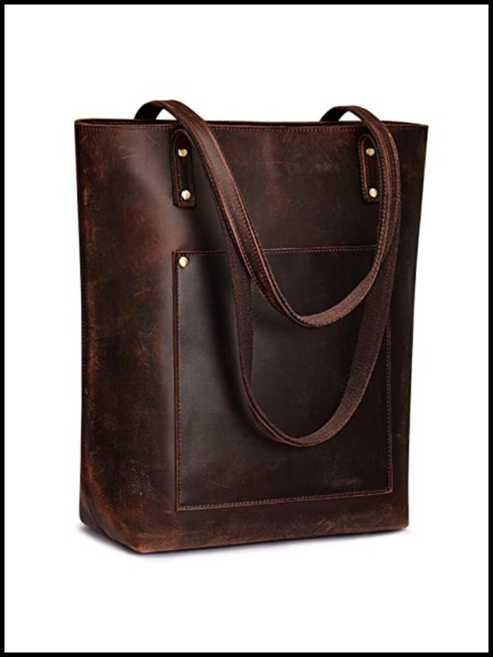 Top Grain Crazy Horse Leather Tote Bag with Luggage Sleeve